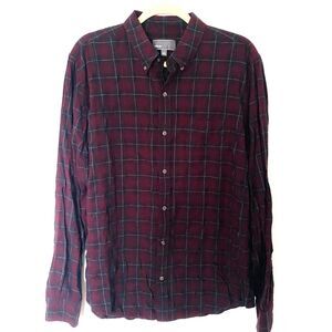 Vince Cotton Blend Burgundy Plaid Long Sleeve Button Front Collared Shirt Sz L